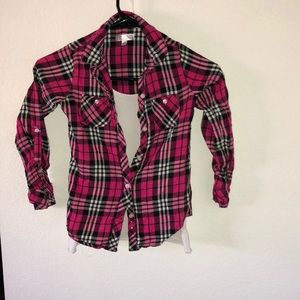 Girls Pink Plaid button up